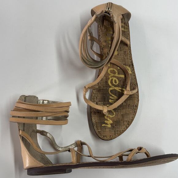Sam Edelman Shoes Womens Size 9M‎ Gold Tan Ginette Gladiator Sandals Cork Flat - Picture 1 of 11